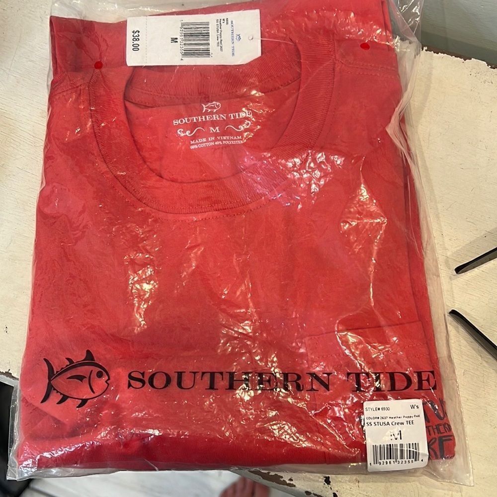 Southern Tide Womens Poppy Red Southern Tide Crew pocket T shirt - Picture 6 of 8